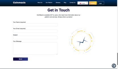 Kontaktformular auf der Webseite von Coinmaxis
