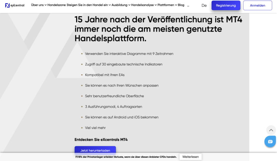 MetaTrader 4 auf der offiziellen Webseite von eXcentral.com